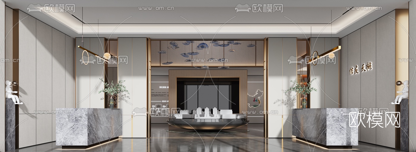 现代轻奢售楼处沙盘区3d模型下载（渲染图4）