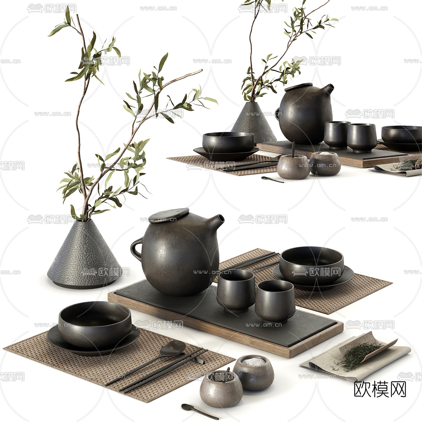 新中式禅意茶杯茶具3d模型