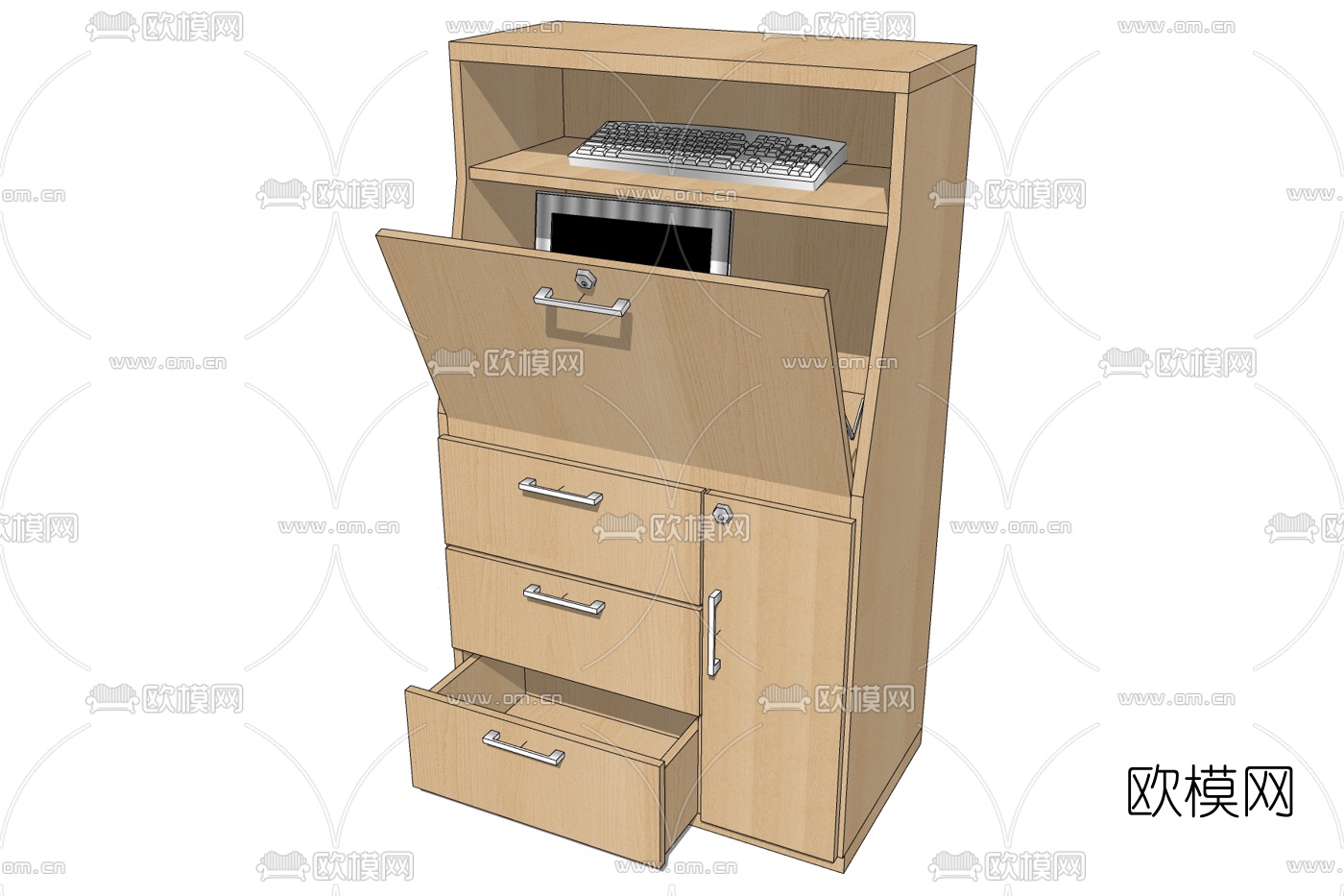 现代实木储物柜免费su模型下载