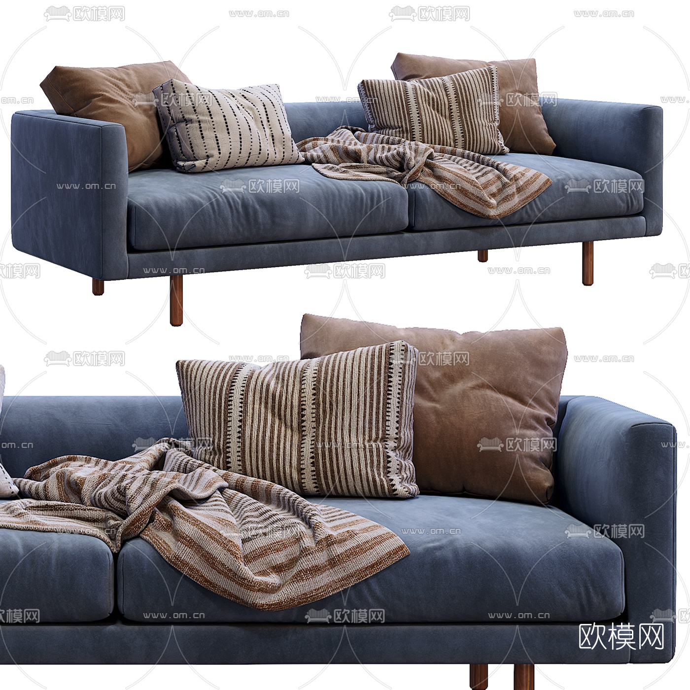 北欧布艺双人沙发3d模型下载（渲染图2）
