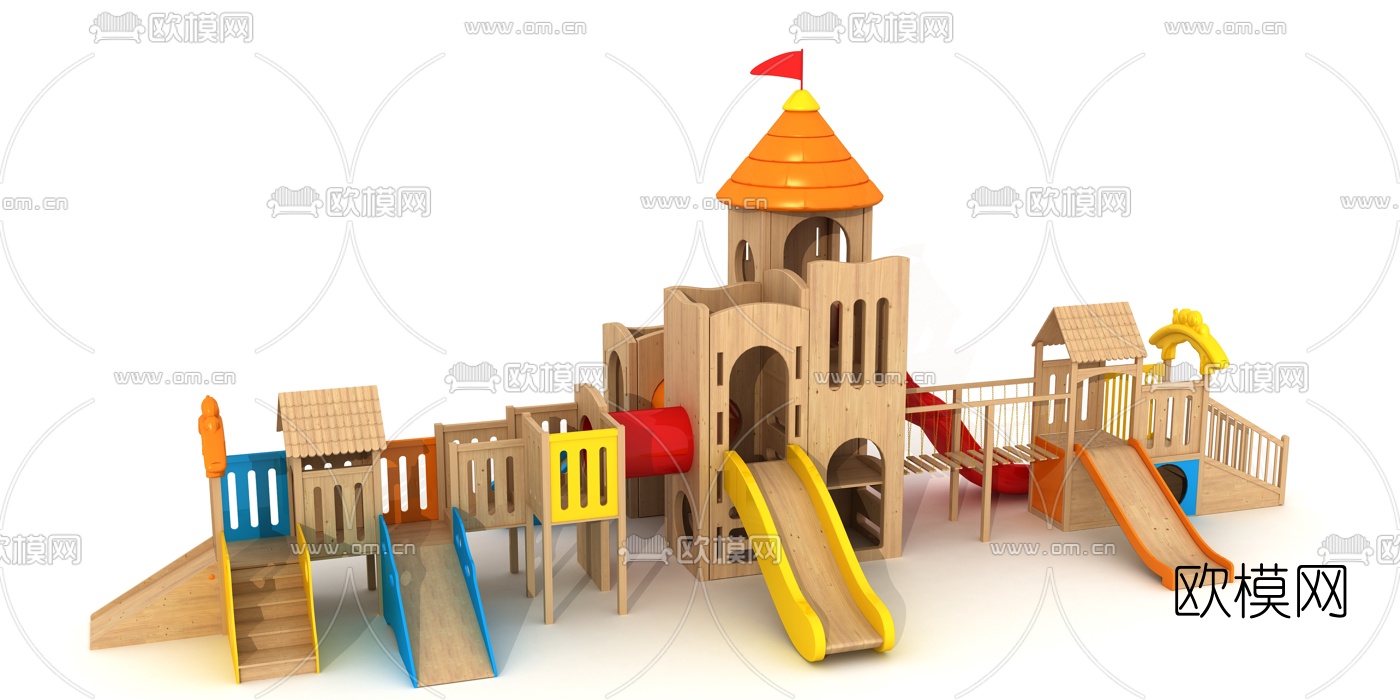 现代儿童滑梯游乐设施3d模型下载（渲染图1）