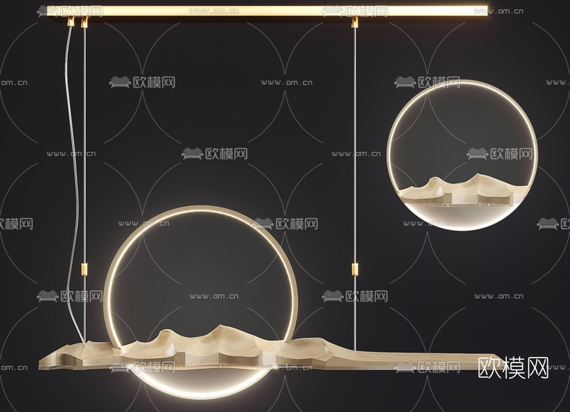 新中式拟山吊灯3d模型下载(渲染图1)