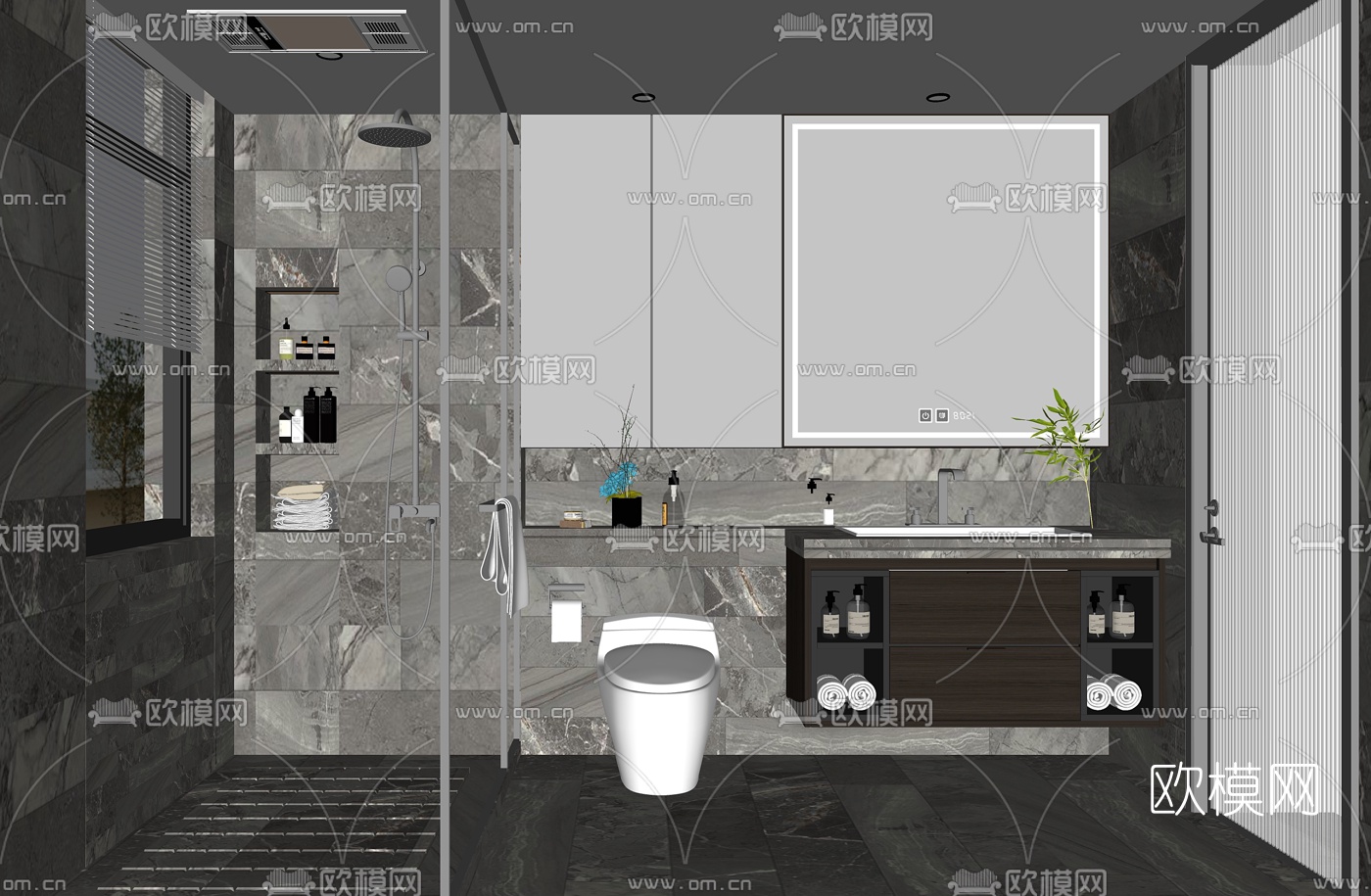 现代卫生间su模型下载（渲染图2）