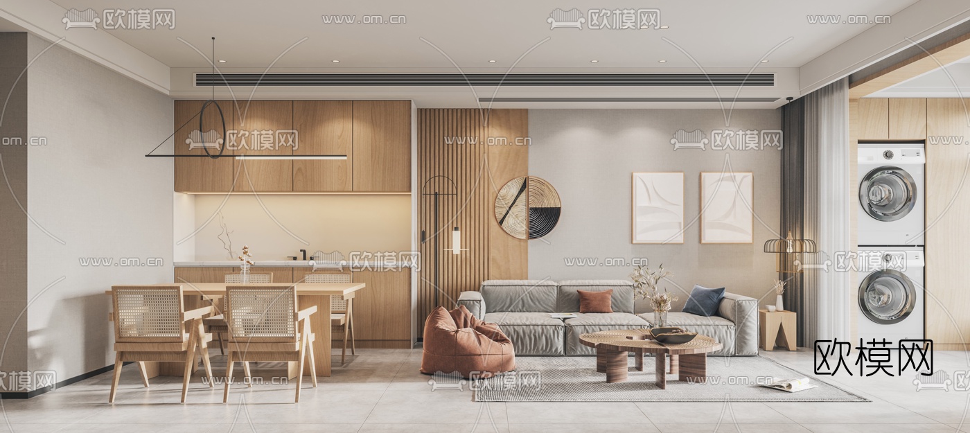 北欧客厅餐厅3d模型下载（渲染图2）