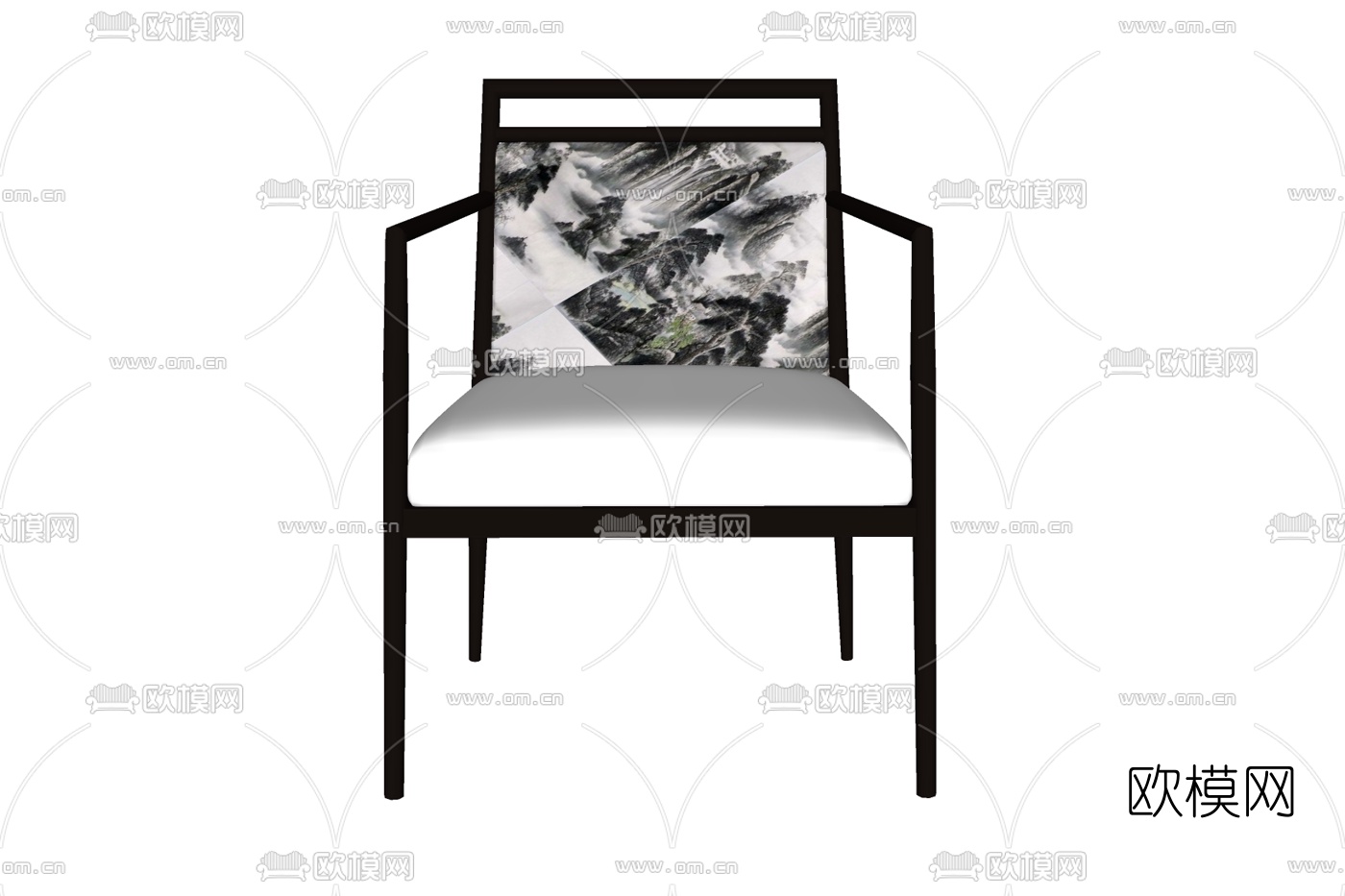 新中式布艺单椅su模型下载