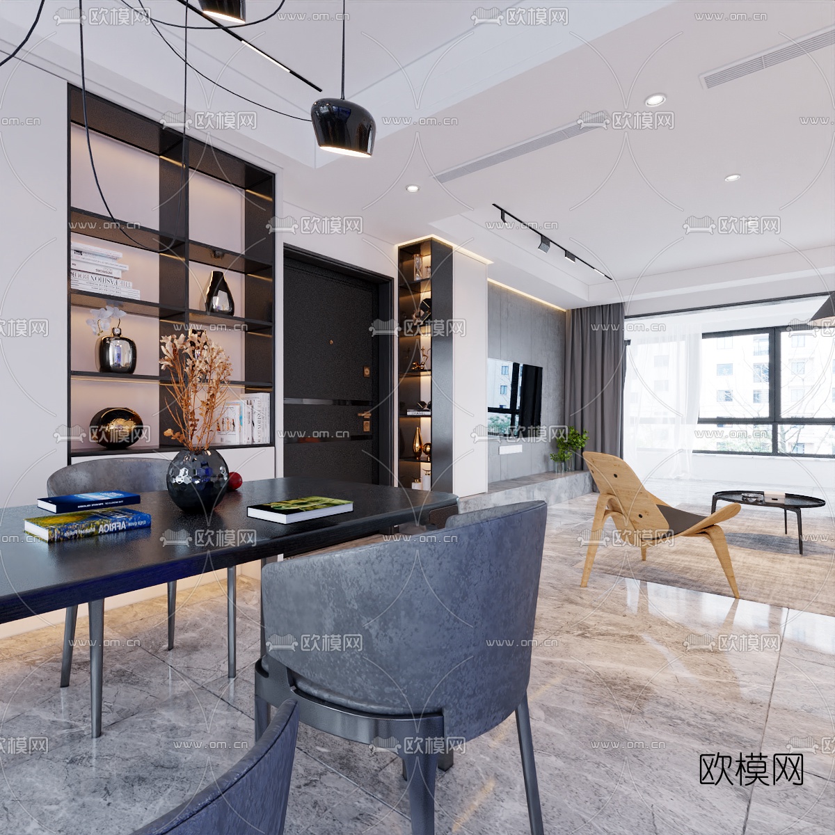 现代简约客厅餐厅3d模型