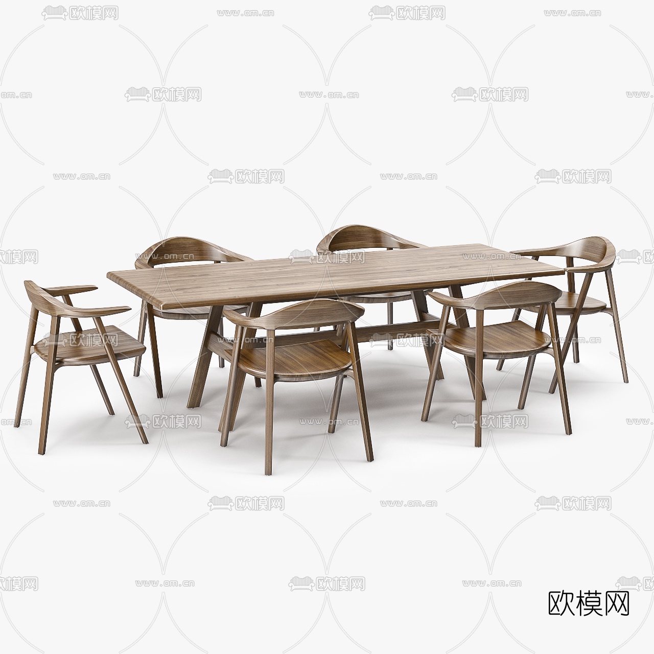 北欧实木餐桌椅3d模型下载