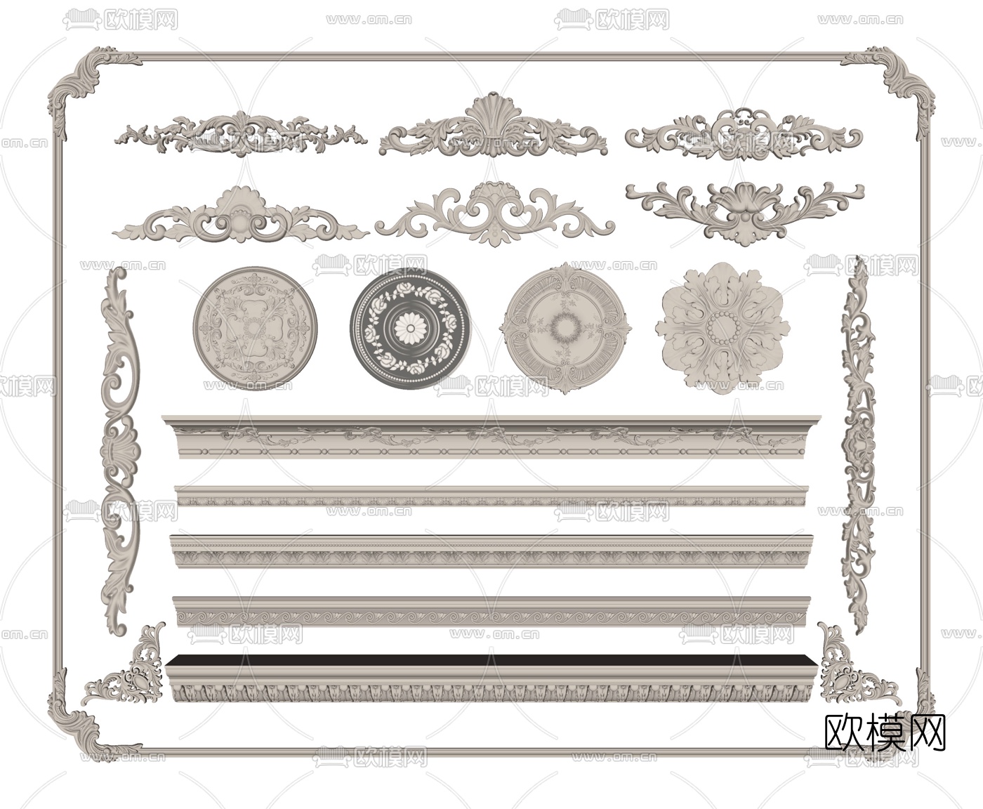 欧式雕花角花石膏线su模型下载（渲染图2）