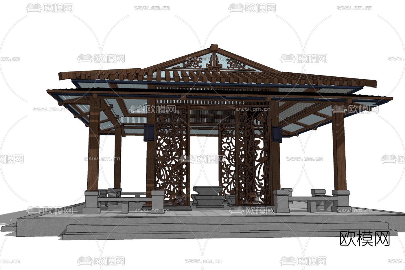 新中式凉亭免费su模型下载
