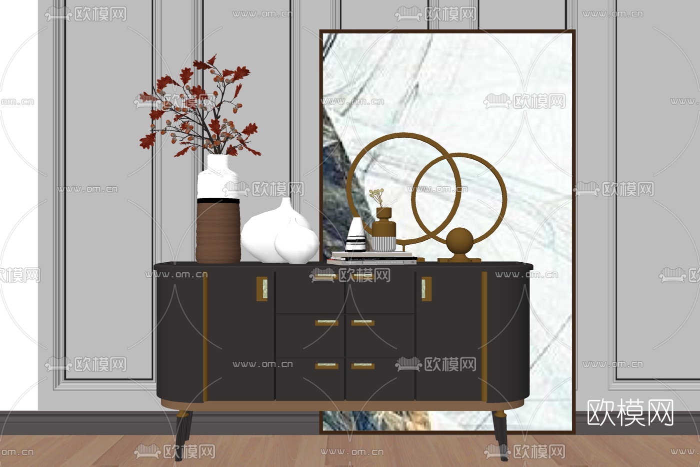 现代轻奢边柜su模型下载