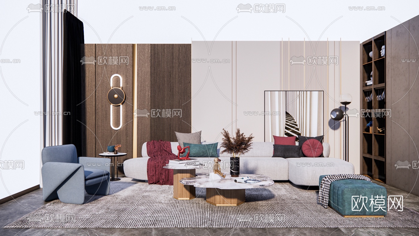 现代布艺转角沙发组合su模型