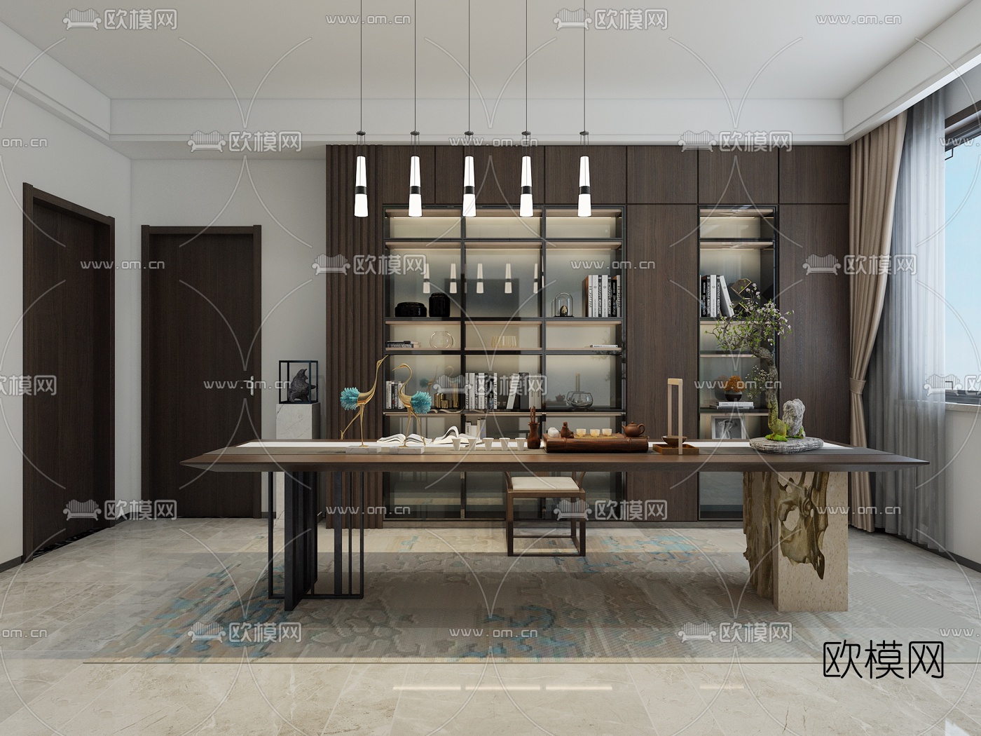 新中式别墅客厅餐厅免费3d模型