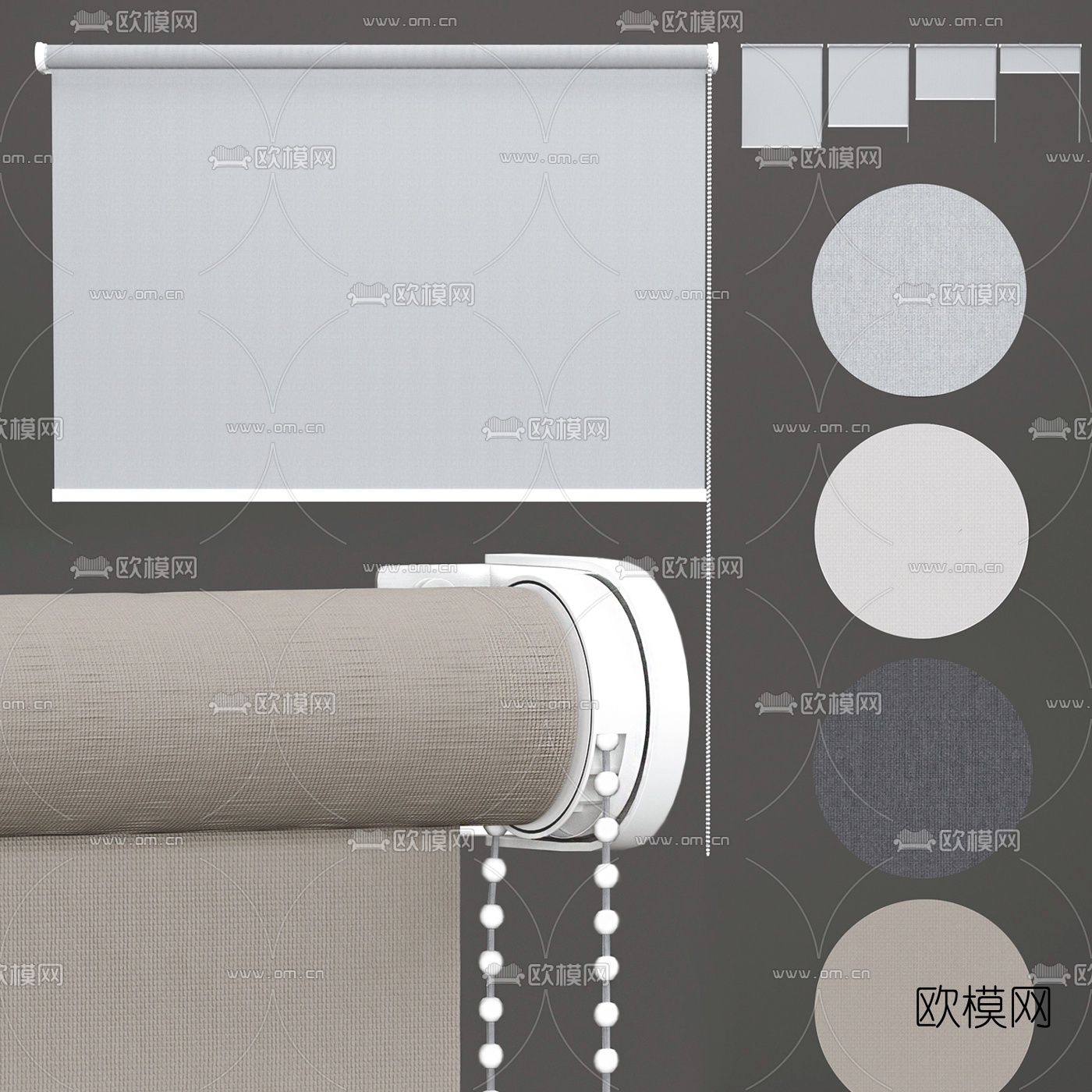 现代布艺卷帘窗帘3d模型