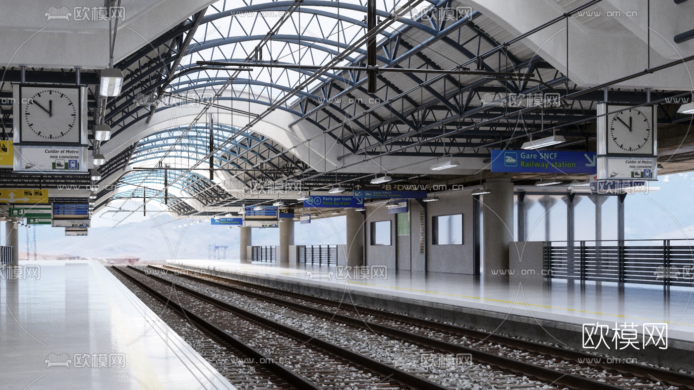 现代火车站站台3d模型下载