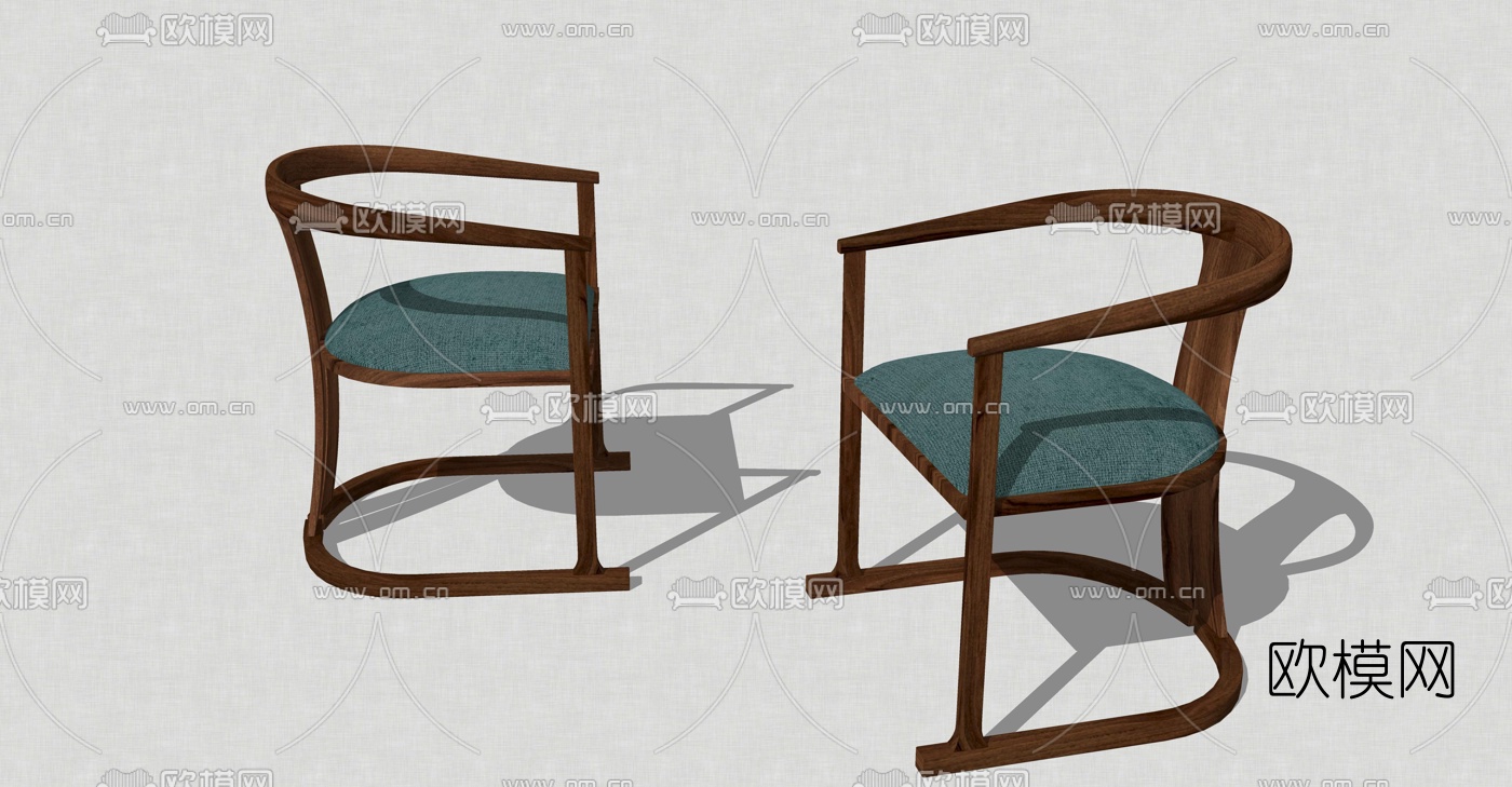 新中式实木休闲圈椅su模型下载（渲染图2）