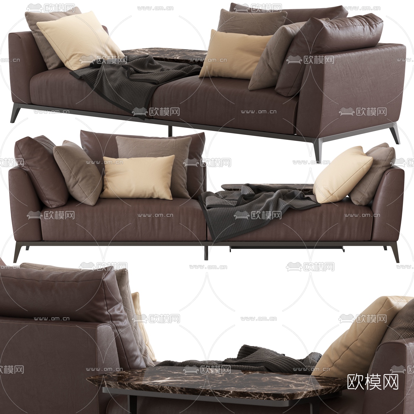 现代皮革贵妃椅3d模型下载（渲染图2）