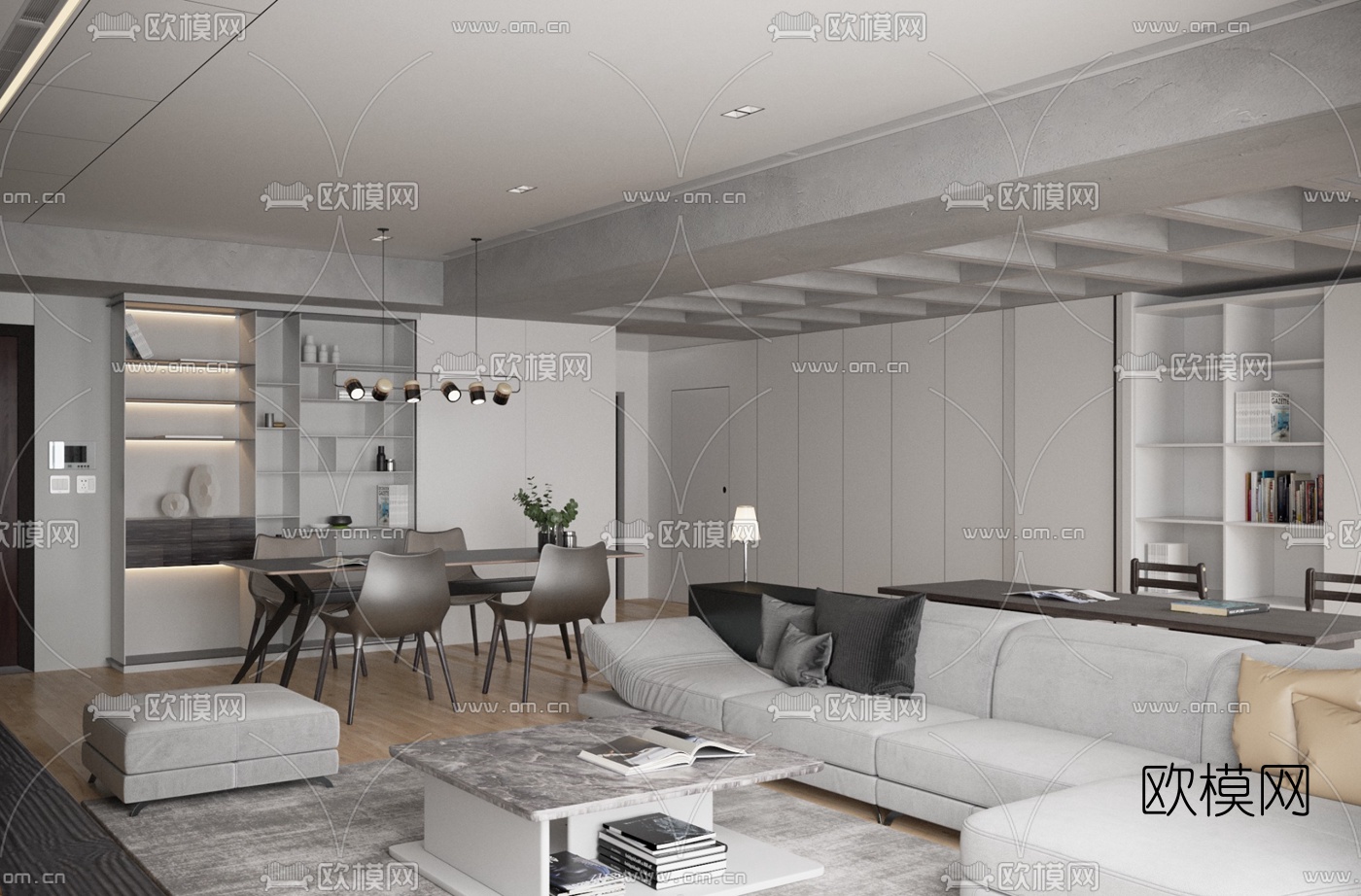 工业风简约客厅餐厅3d模型下载（渲染图5）