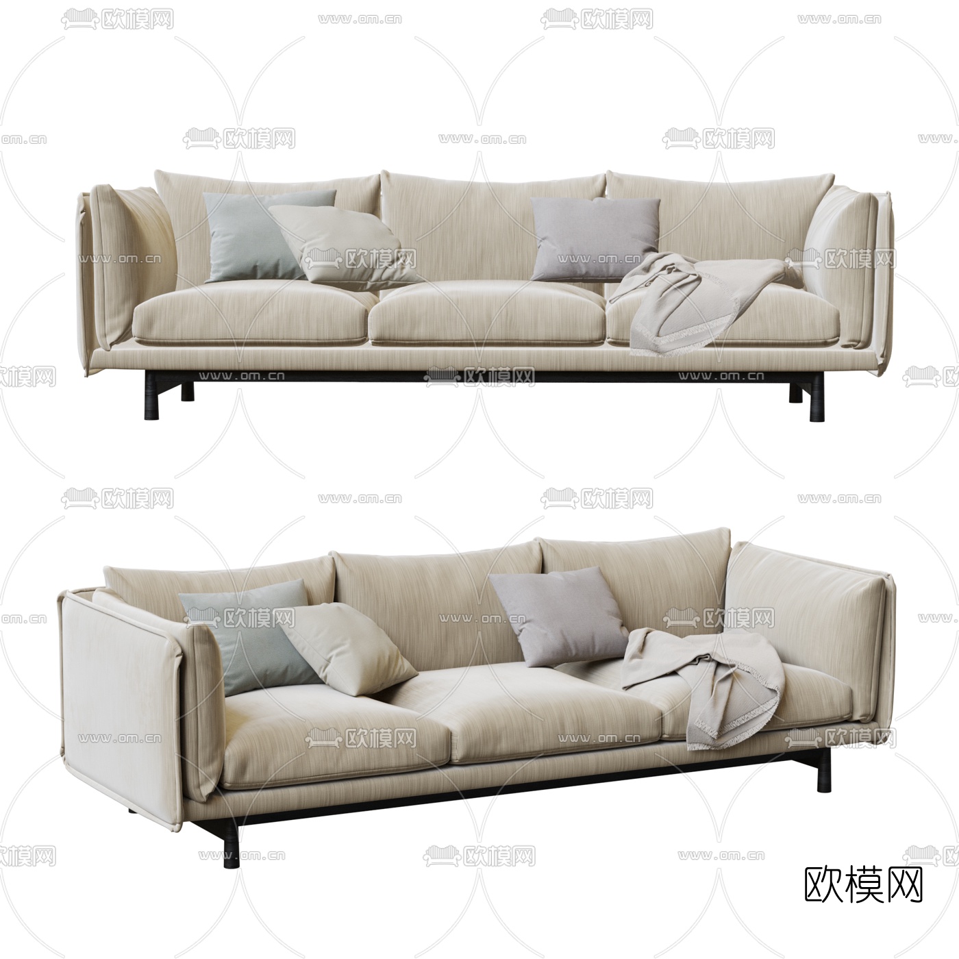 现代布艺多人沙发 三人沙发3d模型下载