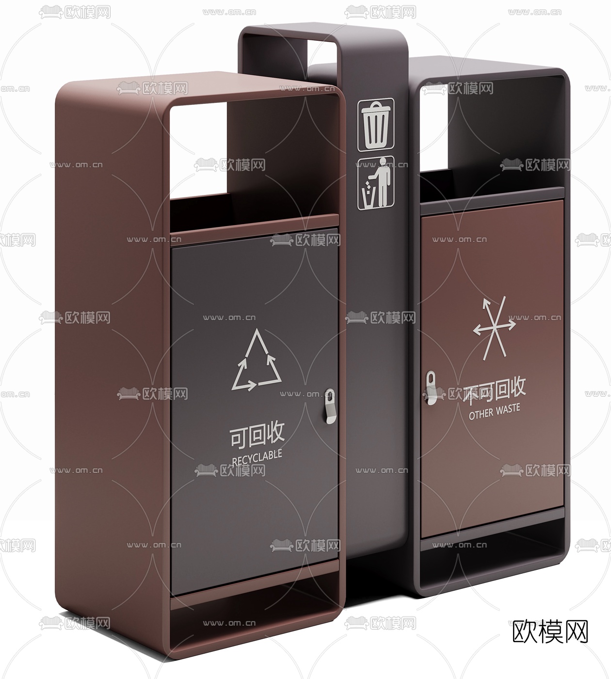 现代户外分类垃圾桶3d模型