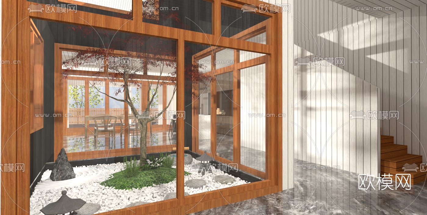 日式民宿庭院景观su模型下载（渲染图4）