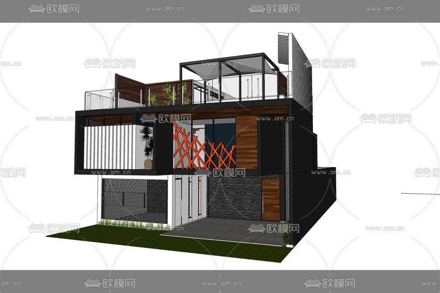 现代独栋别墅外观免费su模型下载_ID10406382_sketchup模型下载-欧模网