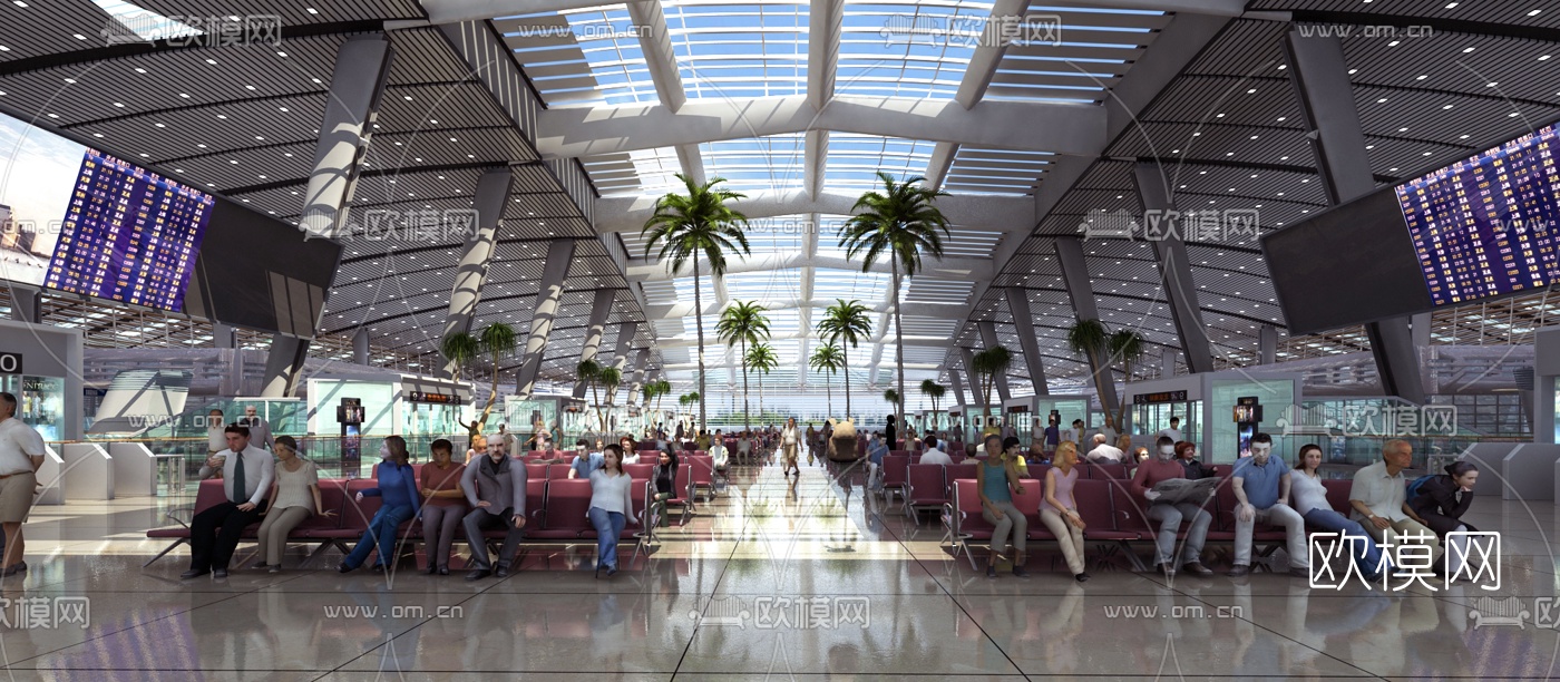 现代候车室3d模型下载