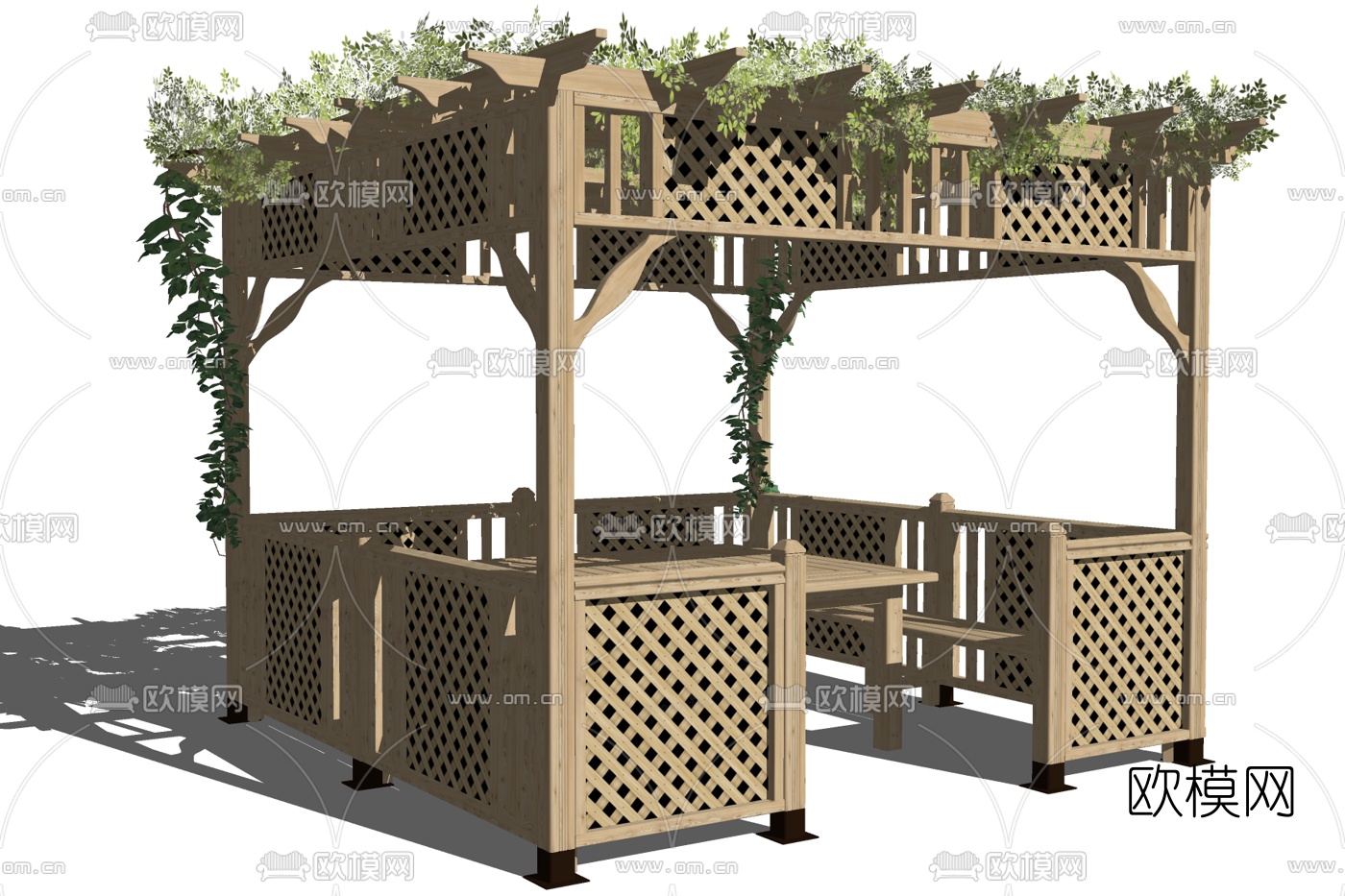 现代实木廊架凉亭免费su模型下载