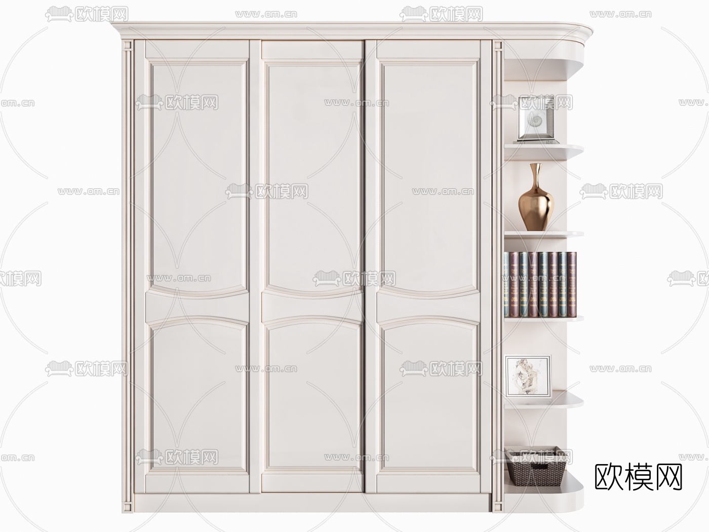 简欧平开门衣柜3d模型下载（渲染图2）