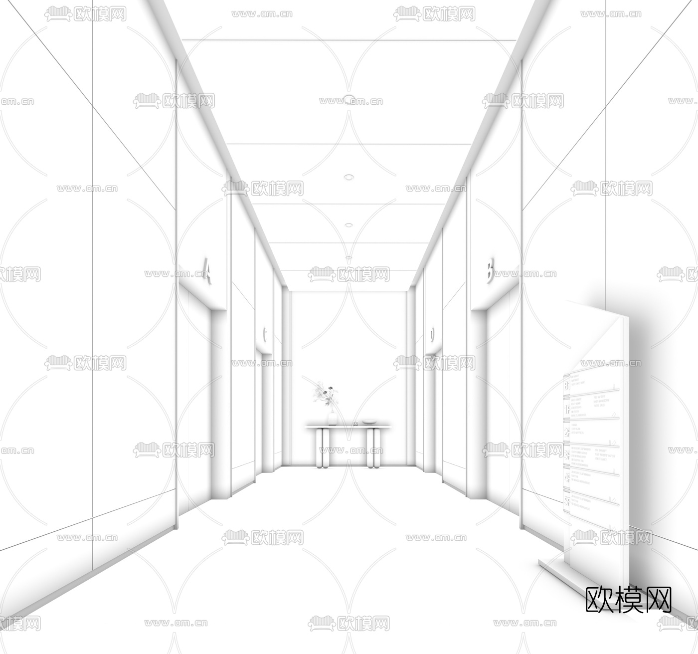 现代轻奢酒店电梯间3d模型下载（渲染图3）