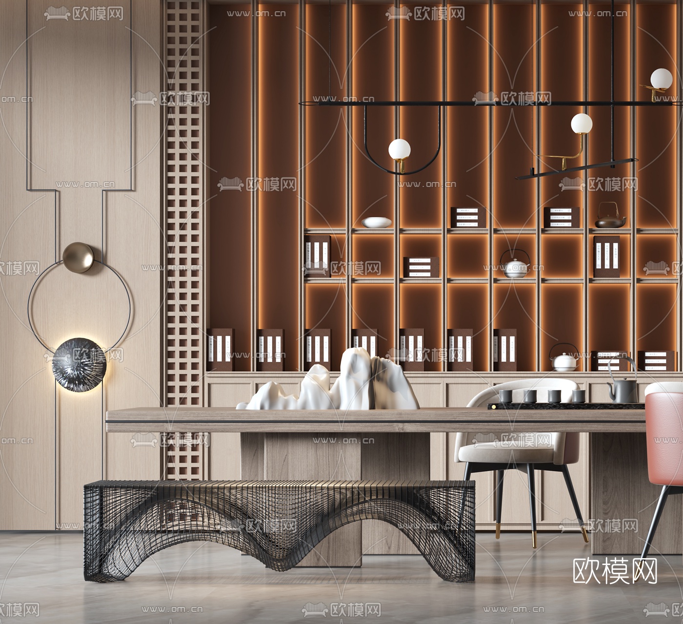 新中式茶桌椅3d模型