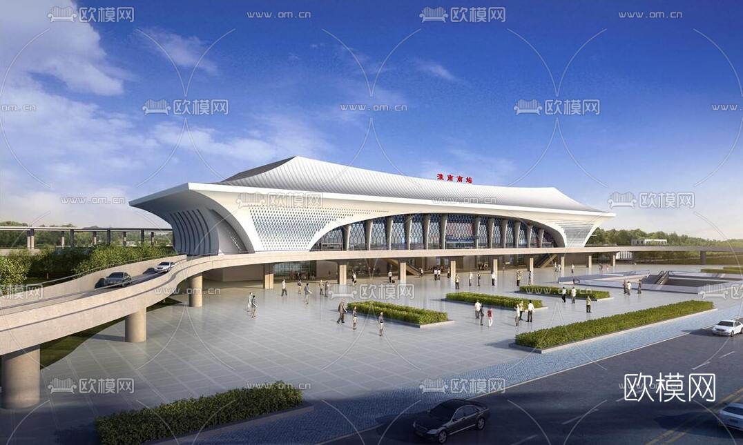 现代高铁站汽车站su模型下载（渲染图1）
