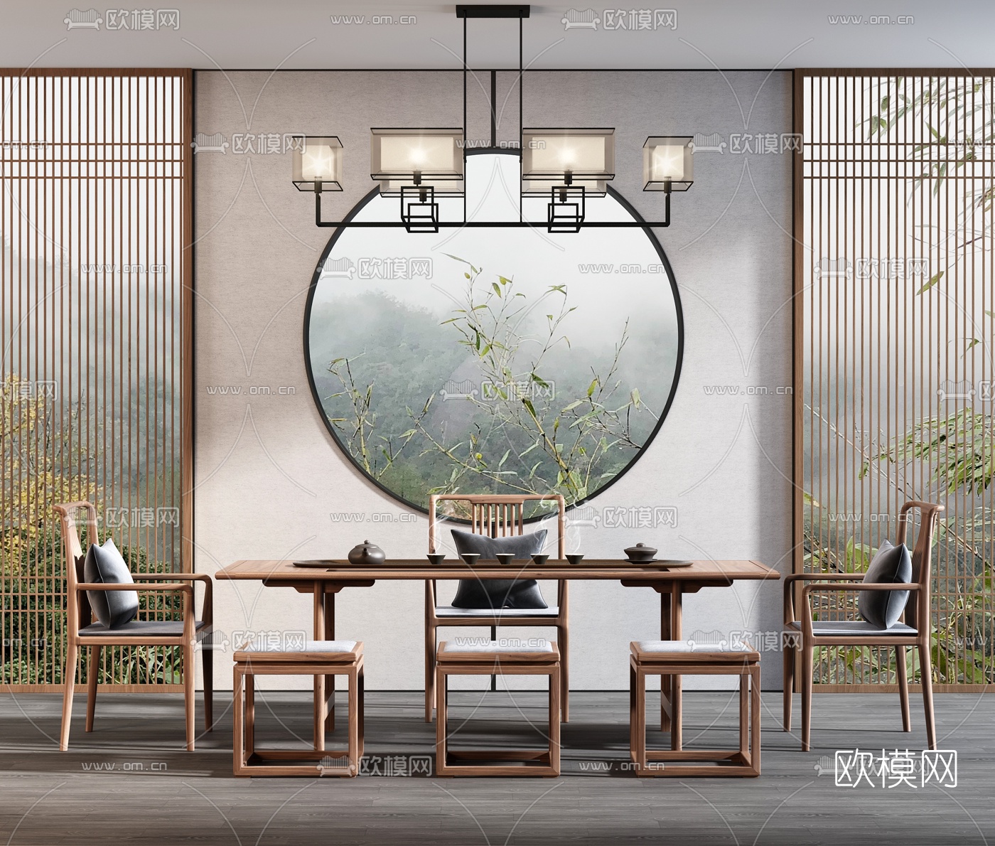 新中式实木茶桌椅3d模型