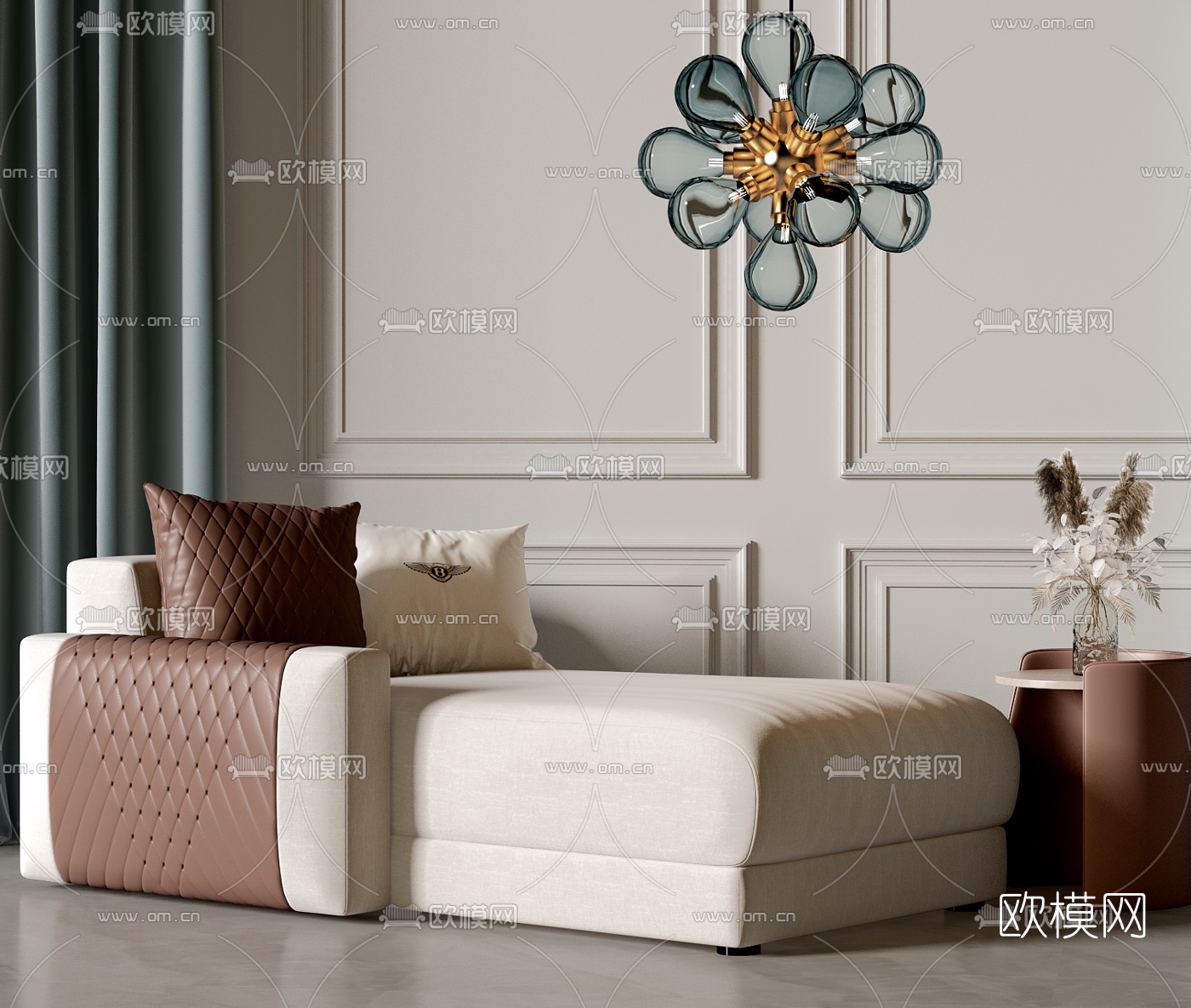 BENTLEY 现代布艺贵妃椅边几3d模型下载（渲染图2）