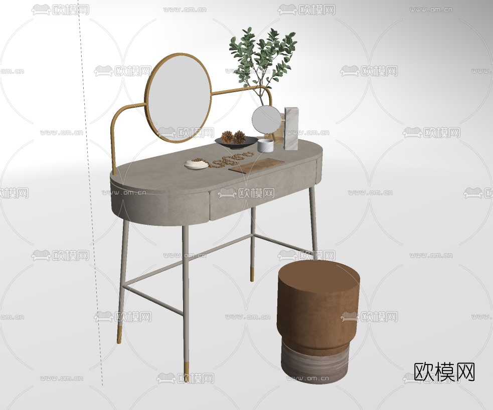现代时尚梳妆台su模型下载（渲染图2）