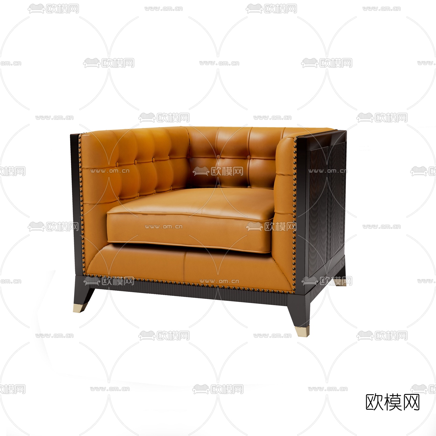 美式皮革单人沙发3d模型