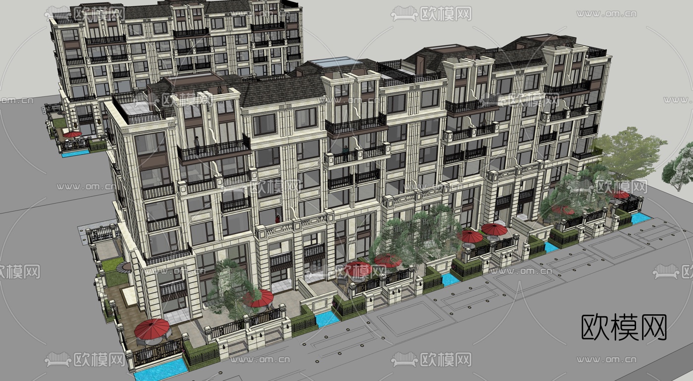 欧式住宅楼外观su模型下载（渲染图2）
