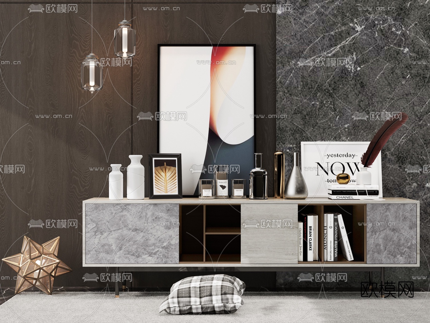 现代时尚电视柜3d模型下载（渲染图1）