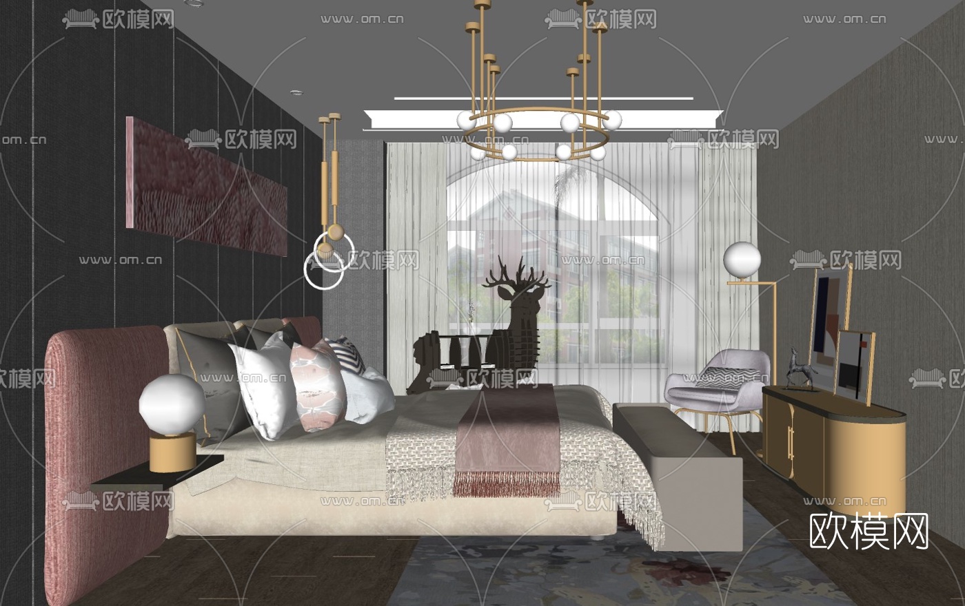 北欧卧室su模型下载