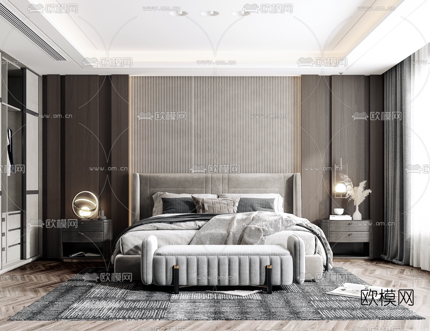 现代高级灰卧室3d模型下载