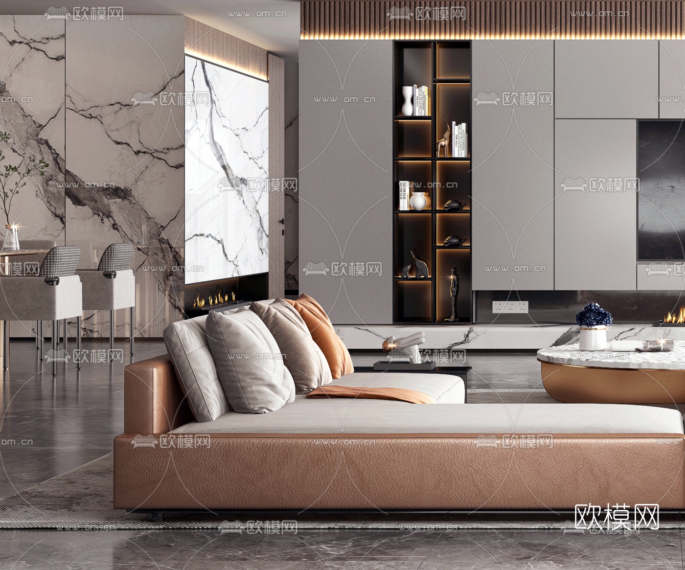 现代轻奢客厅3d模型下载（渲染图3）