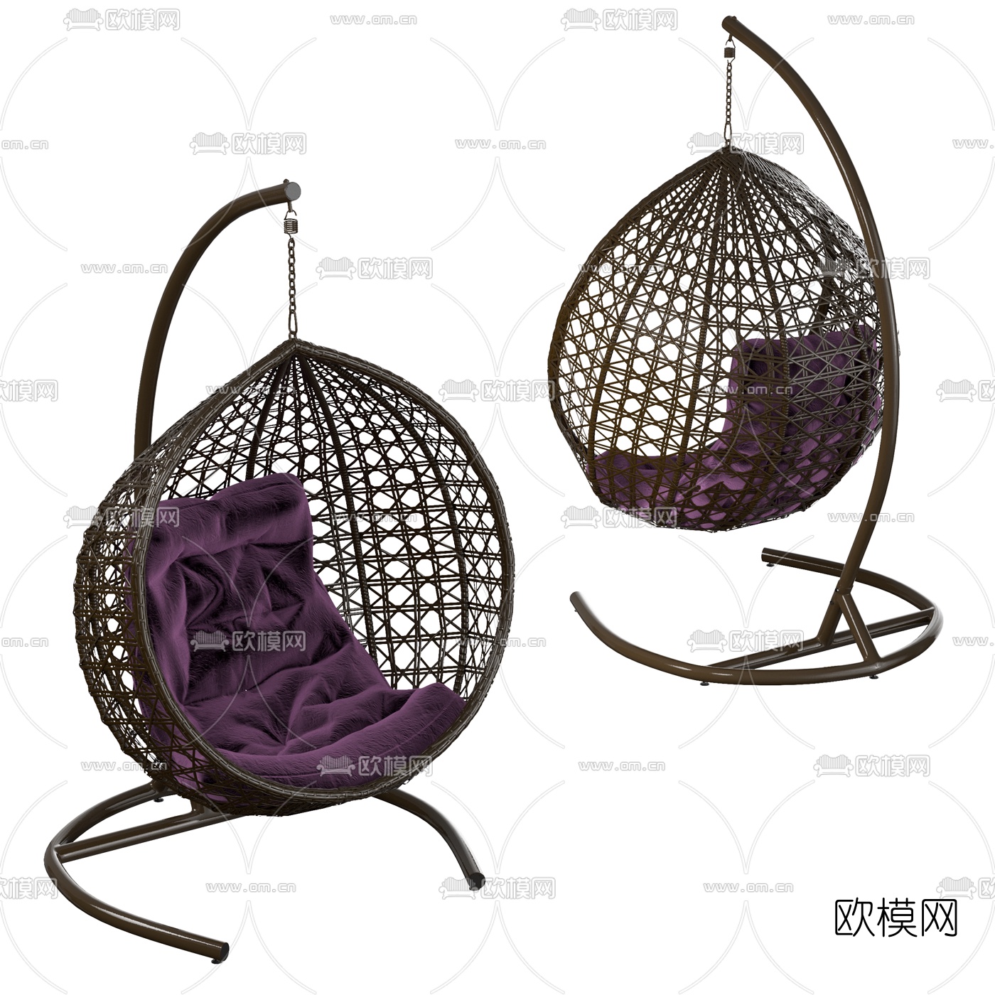 现代藤编吊椅3d模型下载（渲染图1）