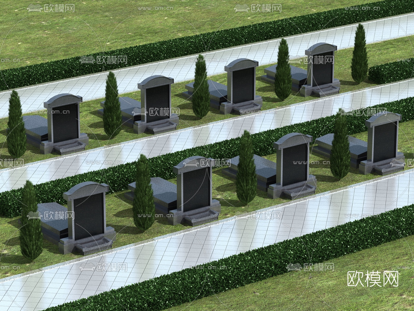 现代墓碑墓地规划鸟瞰3d模型