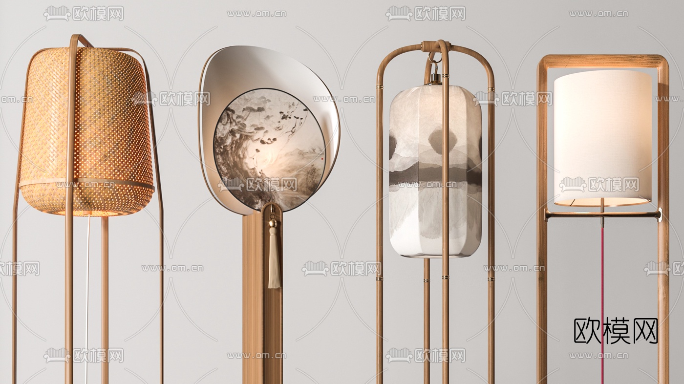 新中式实木落地灯3d模型下载（渲染图2）