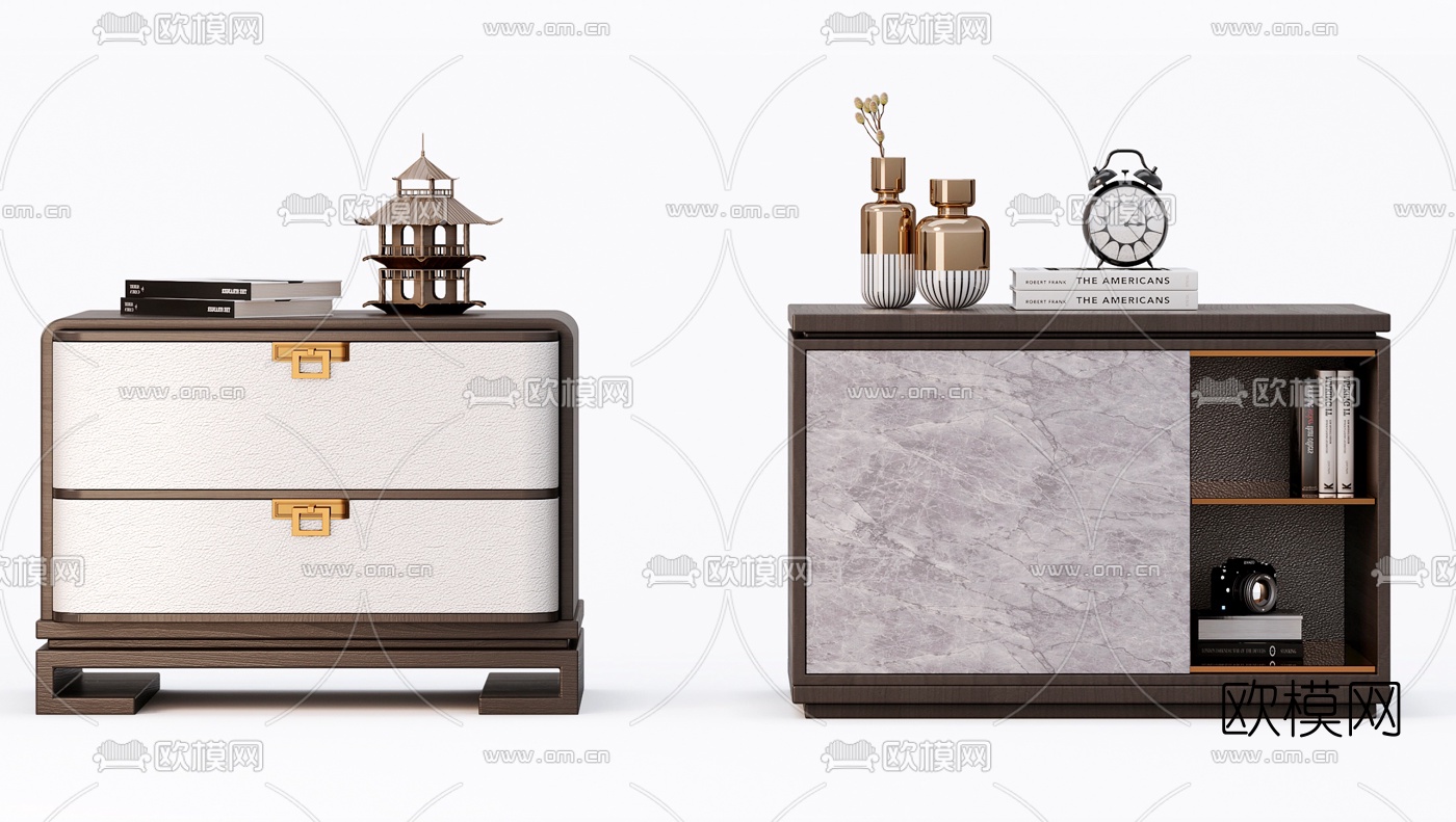 新中式床头柜3d模型下载（渲染图2）