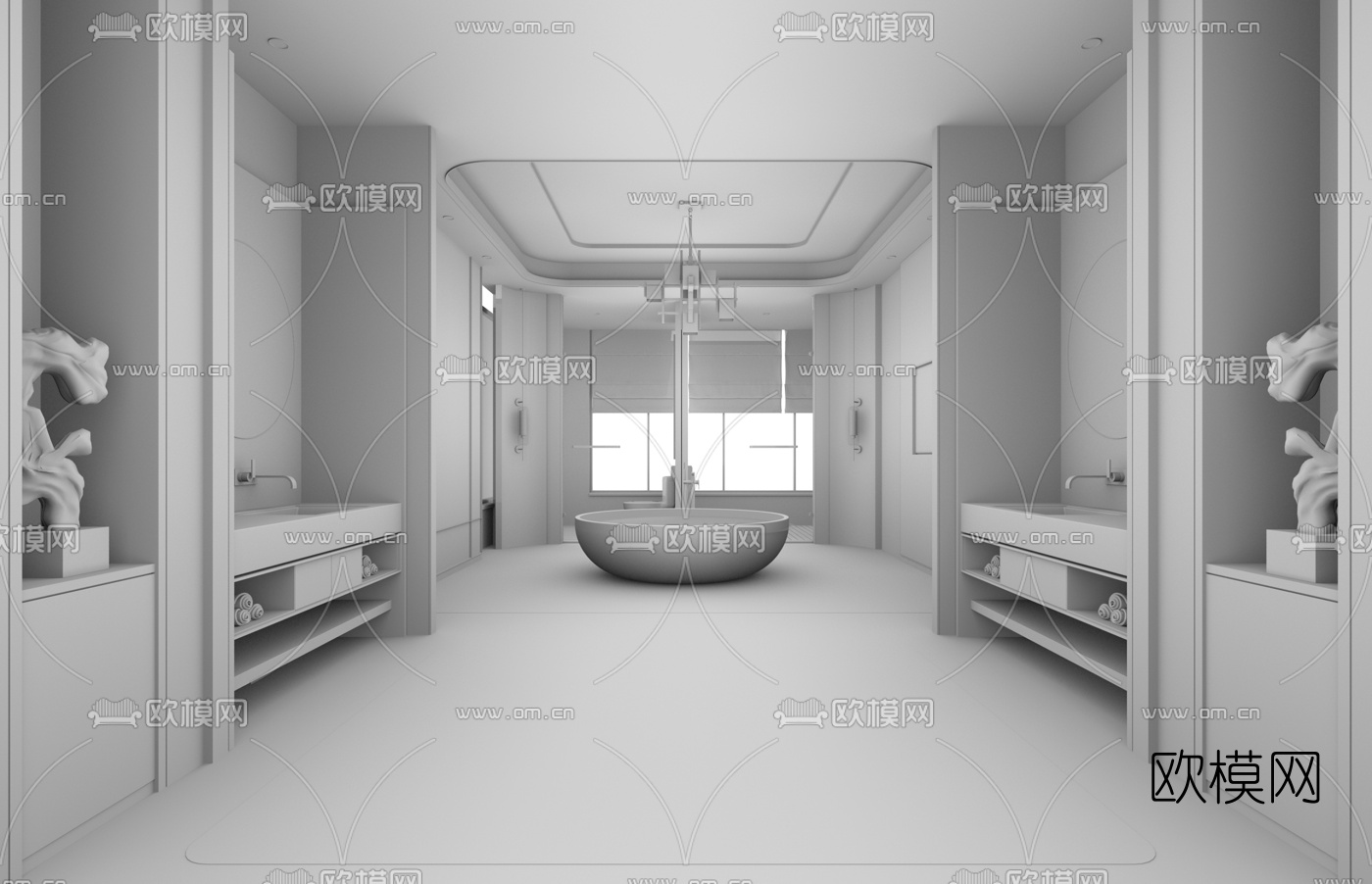 新中式别墅豪华浴室卫生间su模型下载（渲染图3）