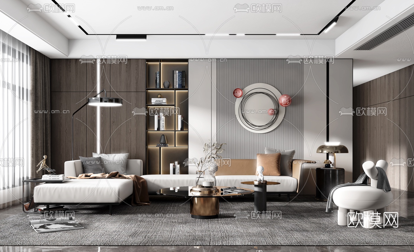 现代布艺转角沙发组合3d模型下载