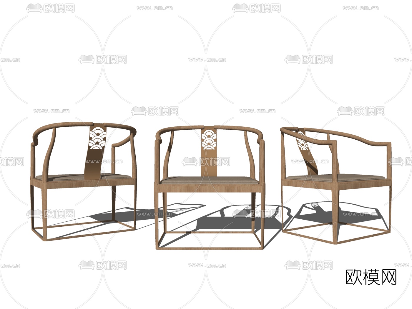 新中式原木单椅su模型下载