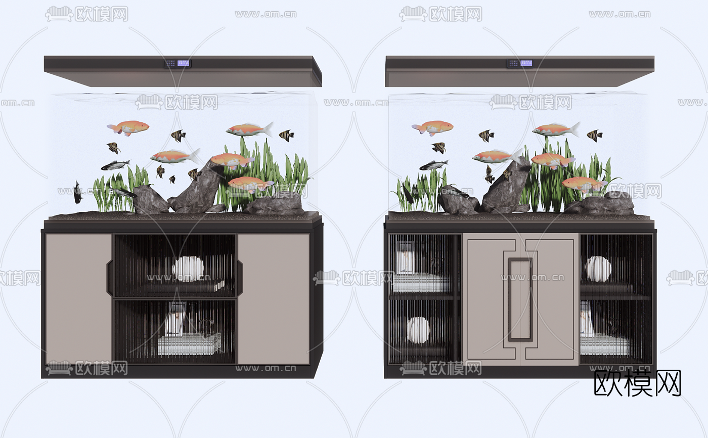 现代鱼缸水族箱su模型下载（渲染图1）
