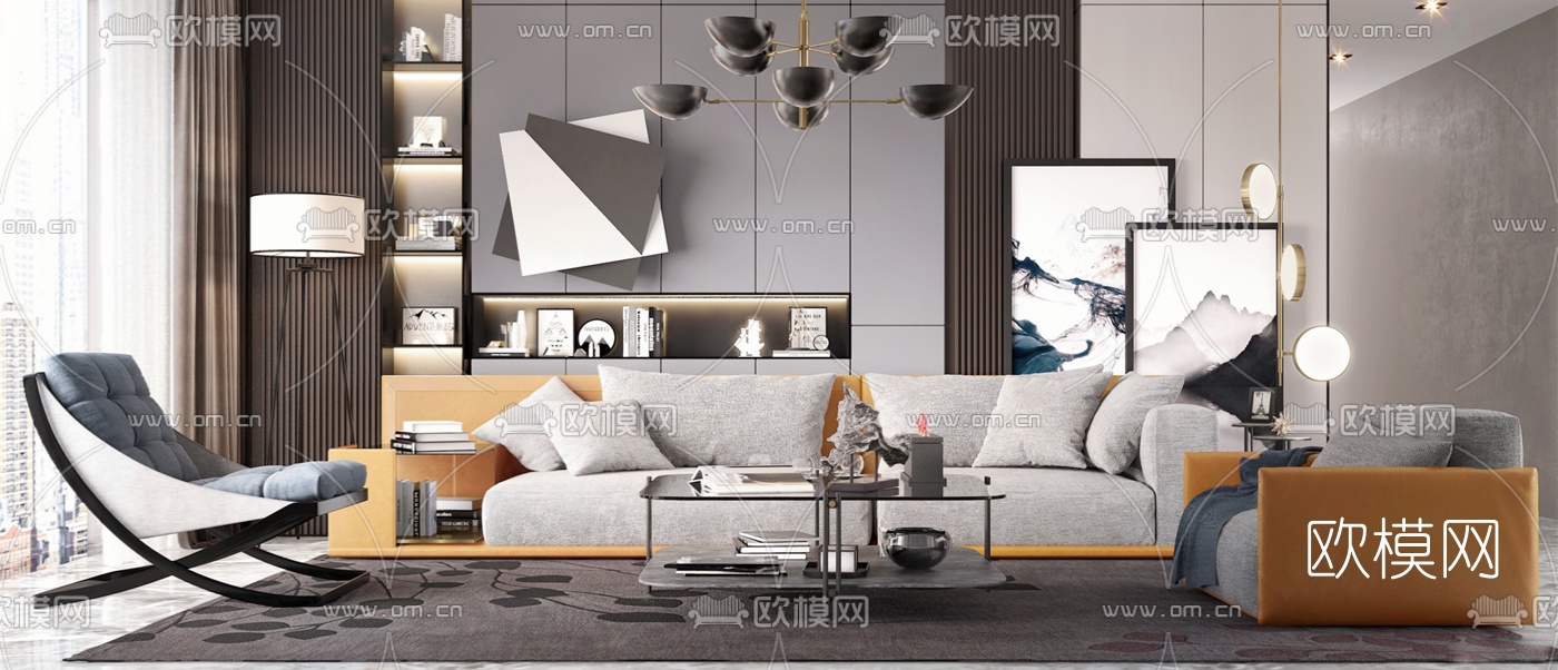 现代轻奢沙发茶几组合3d模型下载