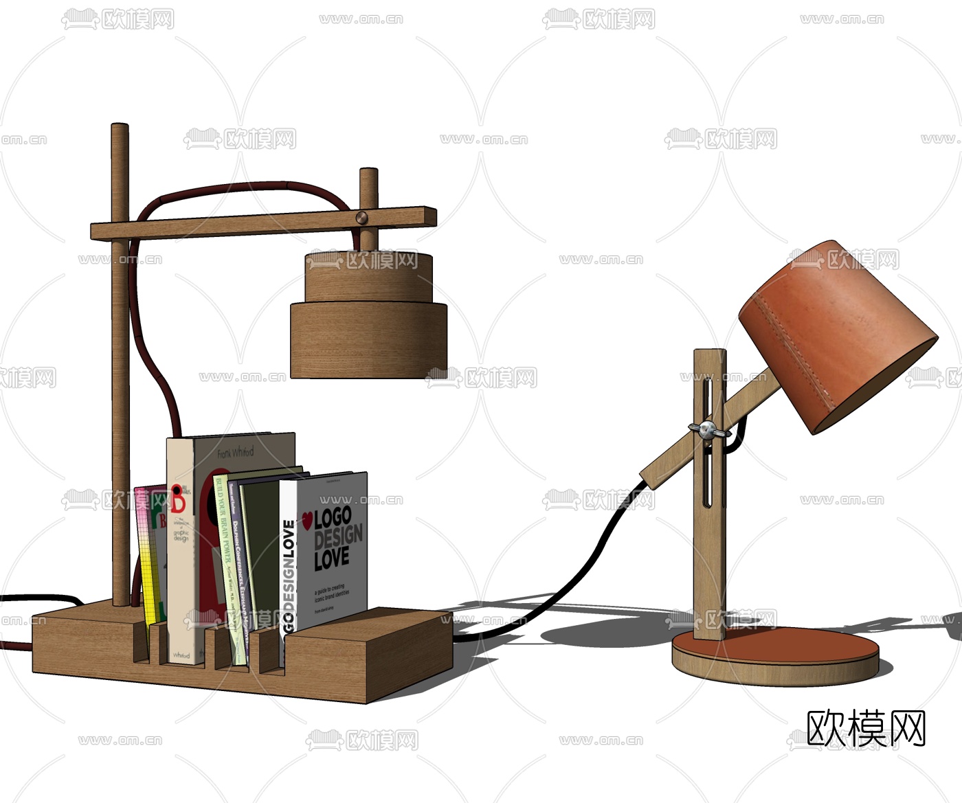北欧原木皮革台灯su模型下载
